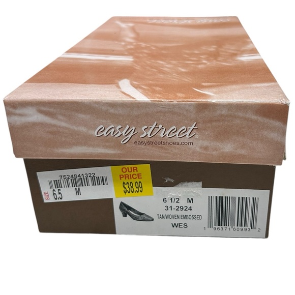 NWT easy street faux leather woven chocolate brown heels dress shoes low heel - Picture 15 of 16